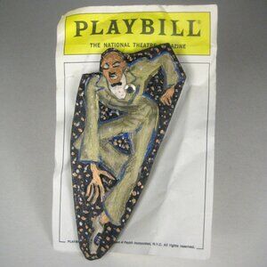 Black and Blue Broadway Musical Pin Playbill Card Painted Brooch Rhinestone 1989
